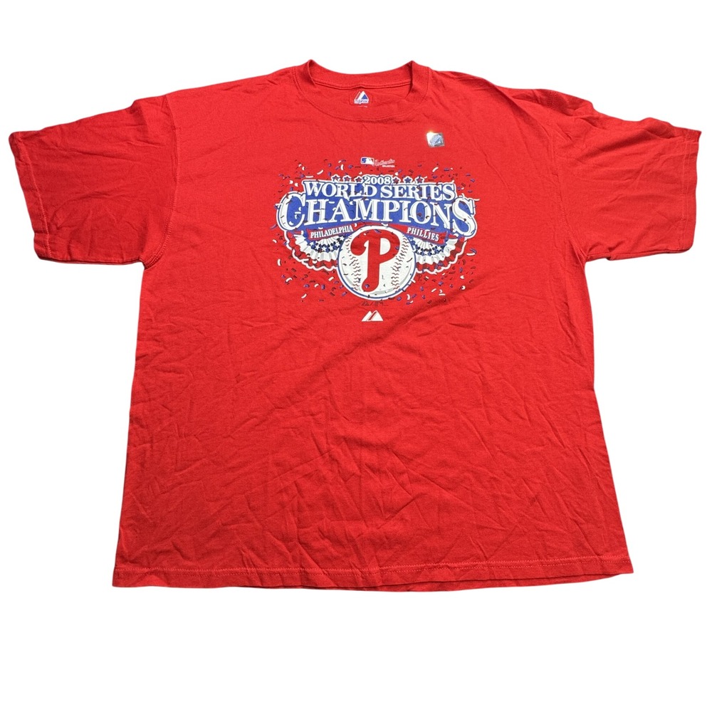 Philadelphia Phillies Majestic T Shirt Mens 2XL Red 2008 World Series Champions